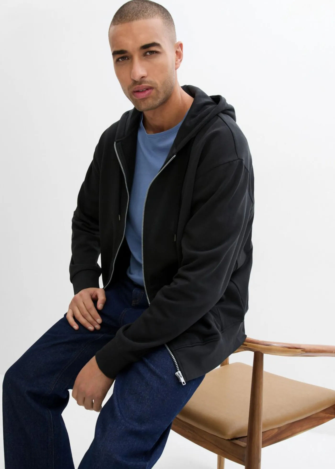 bonprix bonprix Básicos En Rebajas|Chándals>Sudadera con capucha de algodón orgánico puro, loose fit Negro