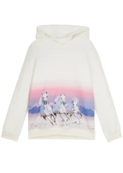 bonprix bonprix Ropa 9 A 16 Años·Sudaderas Y Jerséis>Sudadera con capucha de algodón orgánico Blanco lana/lila azulado con estampado fotográfico