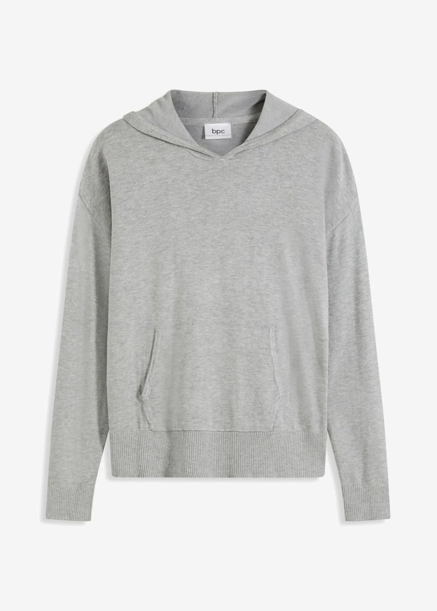 bonprix bonprix Jerséis|Ropa De Punto>Sudadera con capucha de punto y bolsillo canguro en mezcla de viscosa Gris claro jaspeado