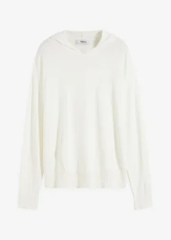 bonprix bonprix Jerséis|Ropa De Punto>Sudadera con capucha de punto y bolsillo canguro en mezcla de viscosa Blanco lana
