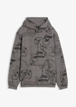 bonprix bonprix Ropa 9 A 16 Años·Sudaderas Y Jerséis>Sudadera con capucha en suave mezcla de algodón Gris ahumado estampado