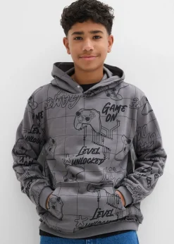 bonprix bonprix Ropa 9 A 16 Años·Sudaderas Y Jerséis>Sudadera con capucha en suave mezcla de algodón Gris ahumado estampado