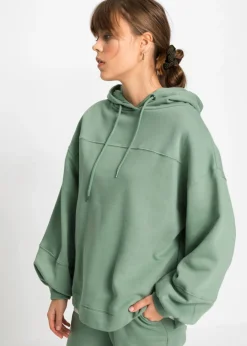 bonprix bonprix Ropa Cómoda>Sudadera con capucha oversize en mezcla de algodón suave verde ahumado