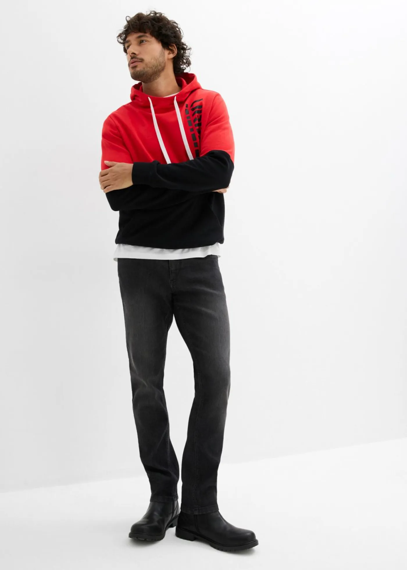 bonprix bonprix Ropa Deportiva|Chándals>Sudadera con capucha, slim fit Negro-fresa estampado