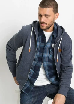 bonprix bonprix Ropa Deportiva|Chándals>Sudadera con capucha y detalles de piel sintética azul marino moteado