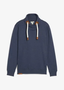 bonprix bonprix Chándals>Sudadera con cuello tipo pañuelo con detalles de piel sintética Azul marino jaspeado