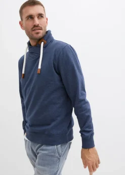 bonprix bonprix Chándals>Sudadera con cuello tipo pañuelo con detalles de piel sintética Azul marino jaspeado