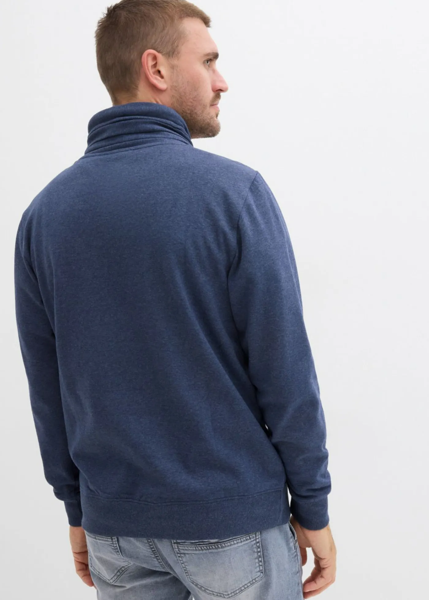 bonprix bonprix Chándals>Sudadera con cuello tipo pañuelo con detalles de piel sintética Azul marino jaspeado