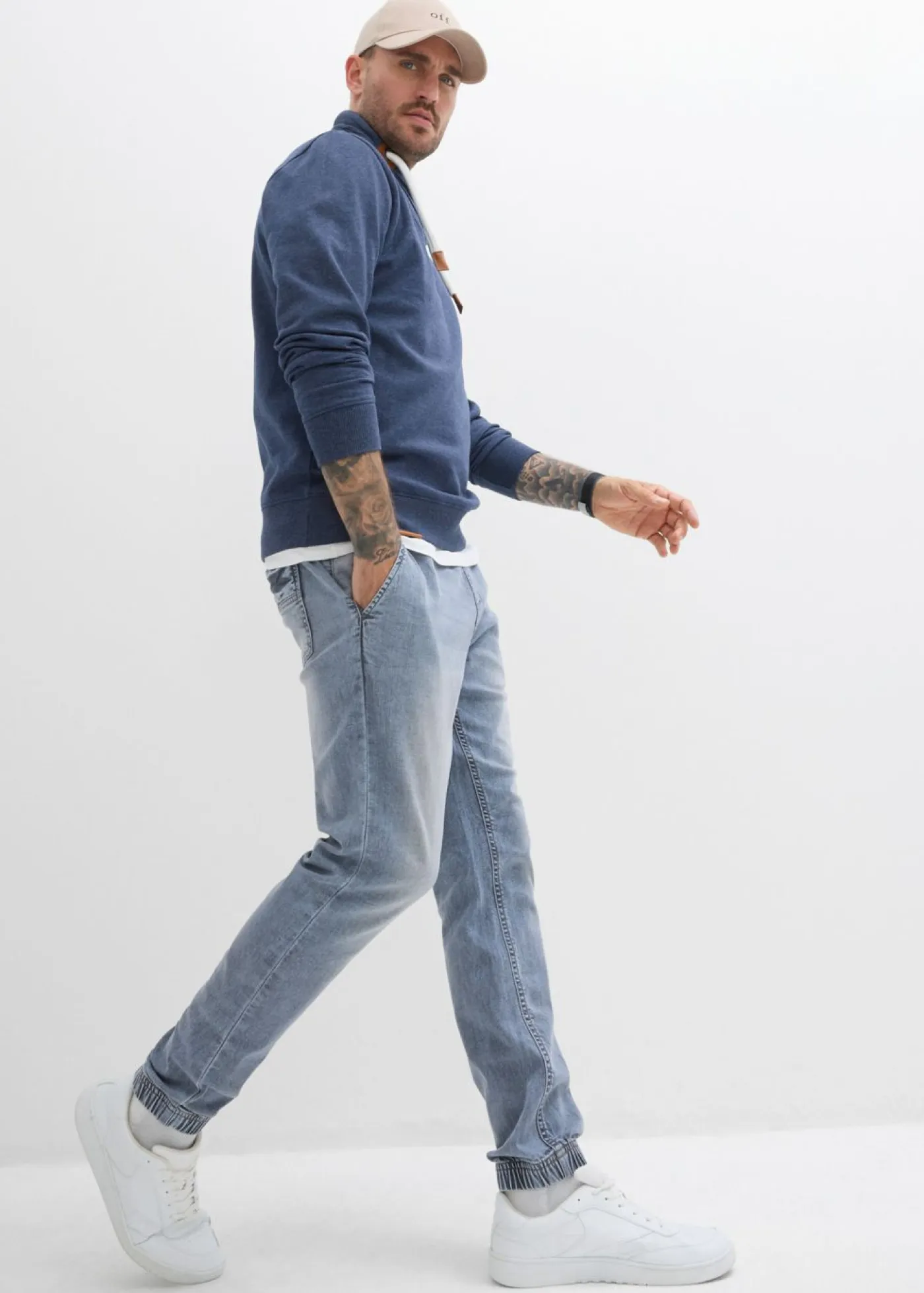 bonprix bonprix Chándals>Sudadera con cuello tipo pañuelo con detalles de piel sintética Azul marino jaspeado