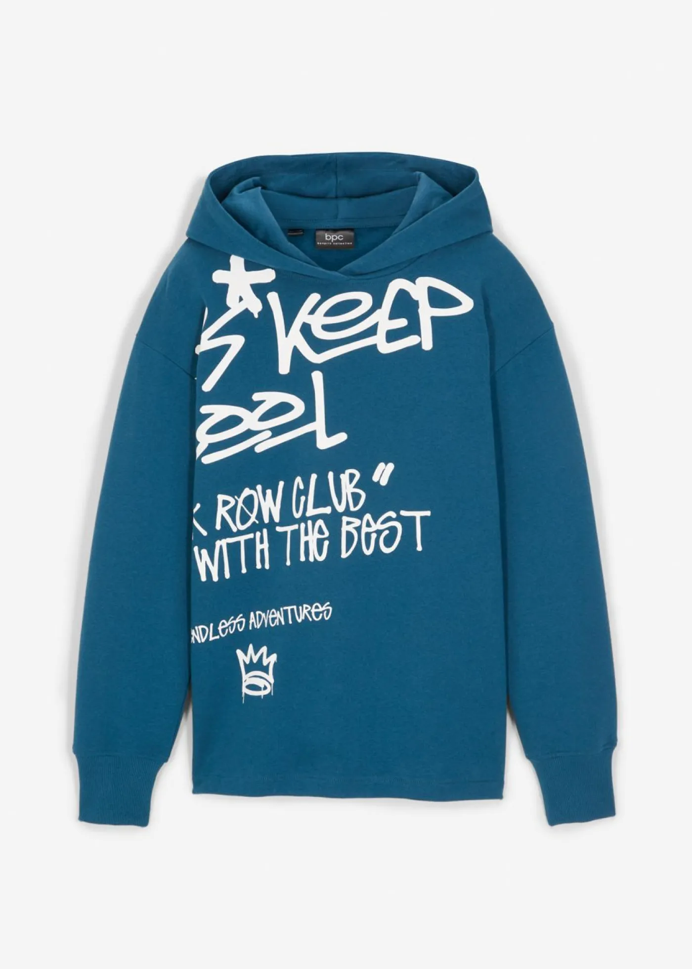 bonprix bonprix Ropa 9 A 16 Años·Sudaderas Y Jerséis>Sudadera con estampado de grafiti de algodón orgánico puro Petróleo azul