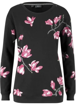 bonprix bonprix Ropa Cómoda>Sudadera con estampado de flores de corte holgado Negro con flores
