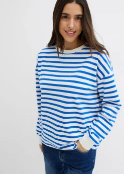 bonprix bonprix Básicos|Ropa Cómoda>Sudadera de algodón orgánico con manga larga y diseño de rayas beige-azul ártico con rayas