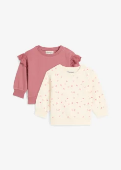 bonprix bonprix Packs|Partes De Arriba>Sudadera de algodón orgánico (2 unidades) Baya suave + beige natural estampado