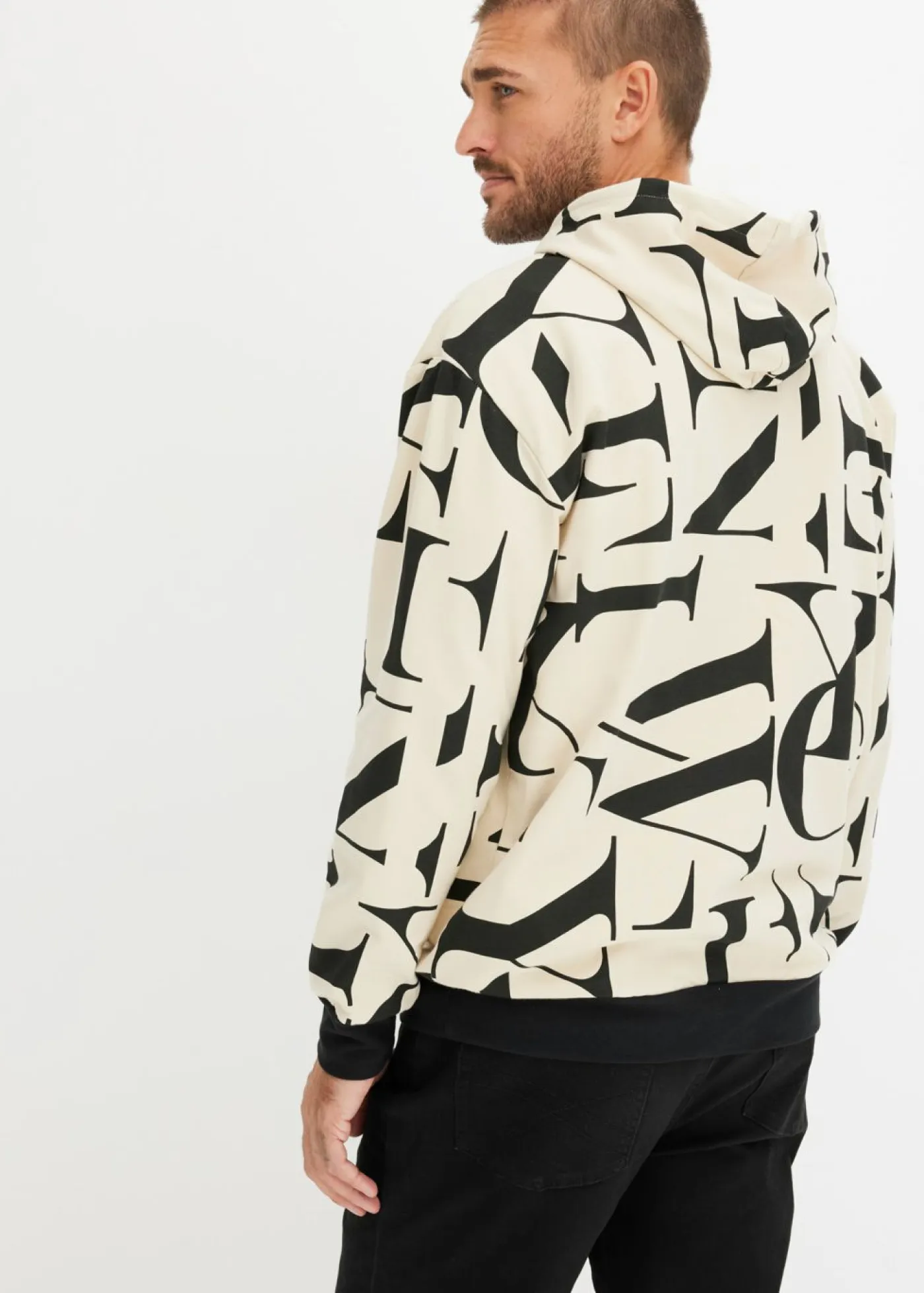 bonprix bonprix Chándals>Sudadera de algodón orgánico con corte holgado y capucha Arena claro-negro