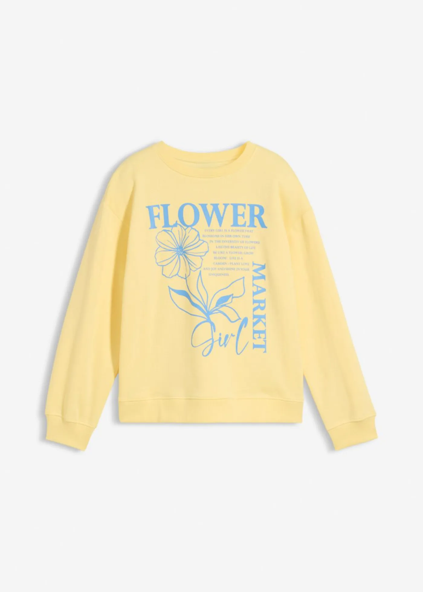 bonprix bonprix Ropa 9 A 16 Años·Sudaderas Y Jerséis|Ropa 9 A 16 Años·Novedades>Sudadera de algodón orgánico puro Amarillo claro-azul provenzal estampado