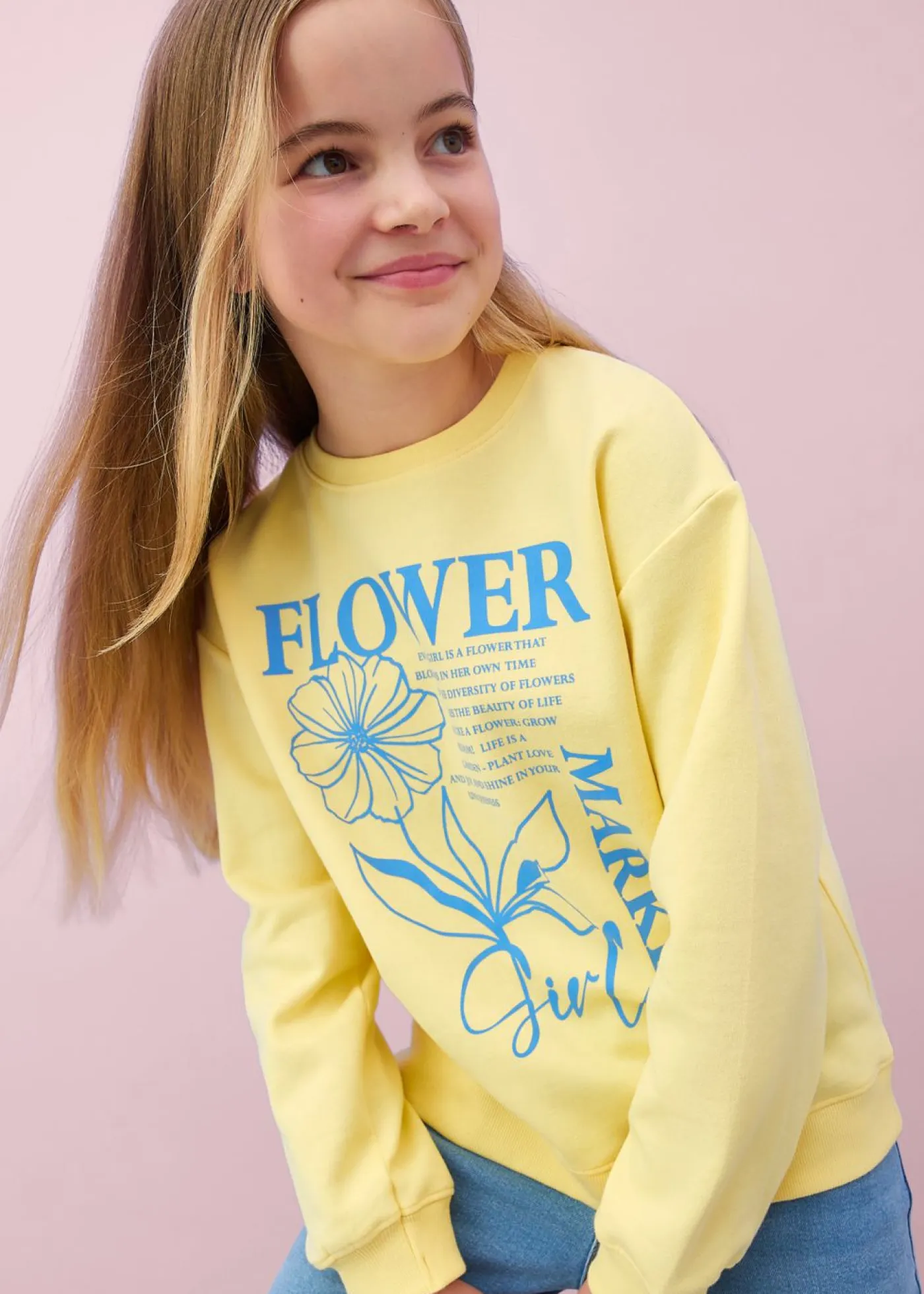 bonprix bonprix Ropa 9 A 16 Años·Sudaderas Y Jerséis|Ropa 9 A 16 Años·Novedades>Sudadera de algodón orgánico puro Amarillo claro-azul provenzal estampado