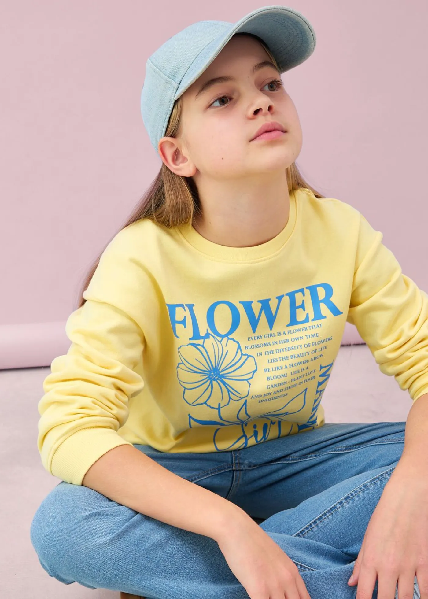 bonprix bonprix Ropa 9 A 16 Años·Sudaderas Y Jerséis|Ropa 9 A 16 Años·Novedades>Sudadera de algodón orgánico puro Amarillo claro-azul provenzal estampado