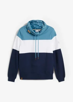 bonprix bonprix Ropa Cómoda>Sudadera de algodón puro con cuello estampado azul mate-blanco-azul marino