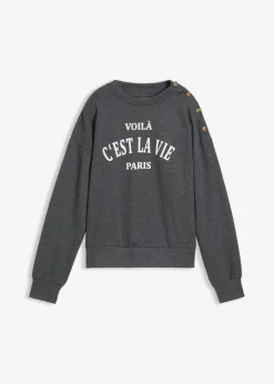 bonprix bonprix Ropa Cómoda|Novedades>Sudadera de mezcla de algodón Gris jaspeado-blanco