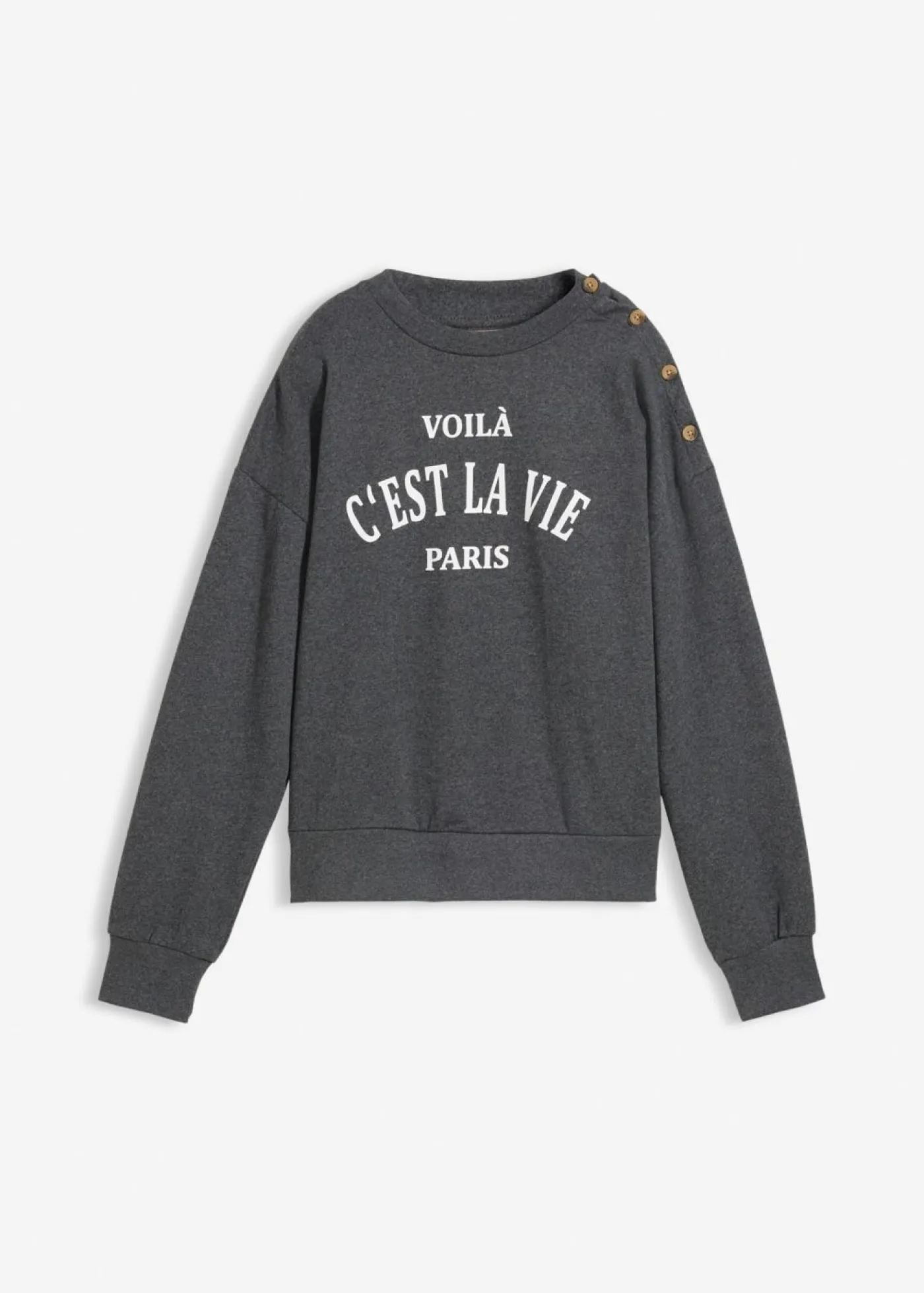 bonprix bonprix Ropa Cómoda|Novedades>Sudadera de mezcla de algodón Gris jaspeado-blanco