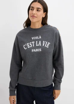 bonprix bonprix Ropa Cómoda|Novedades>Sudadera de mezcla de algodón Gris jaspeado-blanco