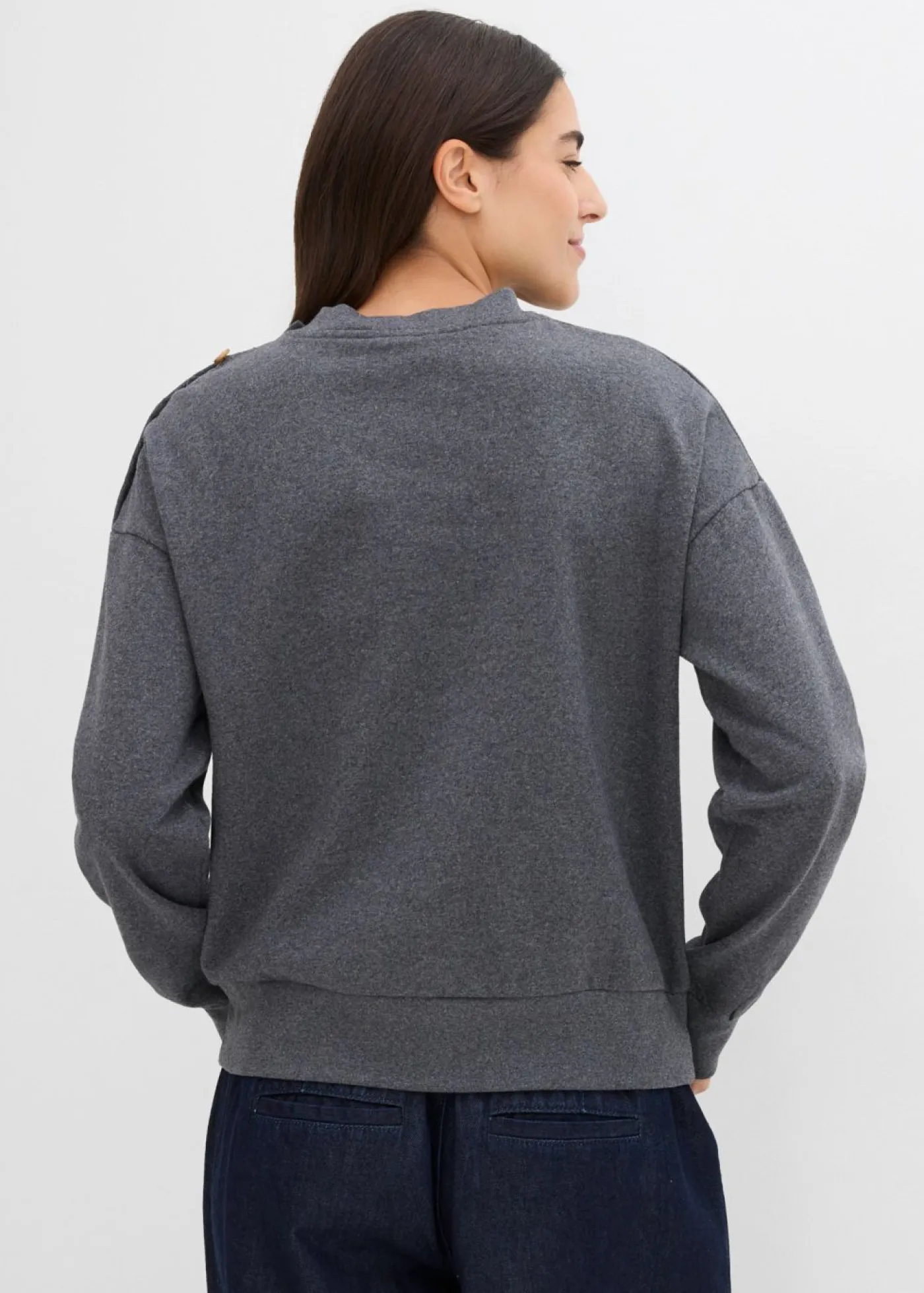 bonprix bonprix Ropa Cómoda|Novedades>Sudadera de mezcla de algodón Gris jaspeado-blanco