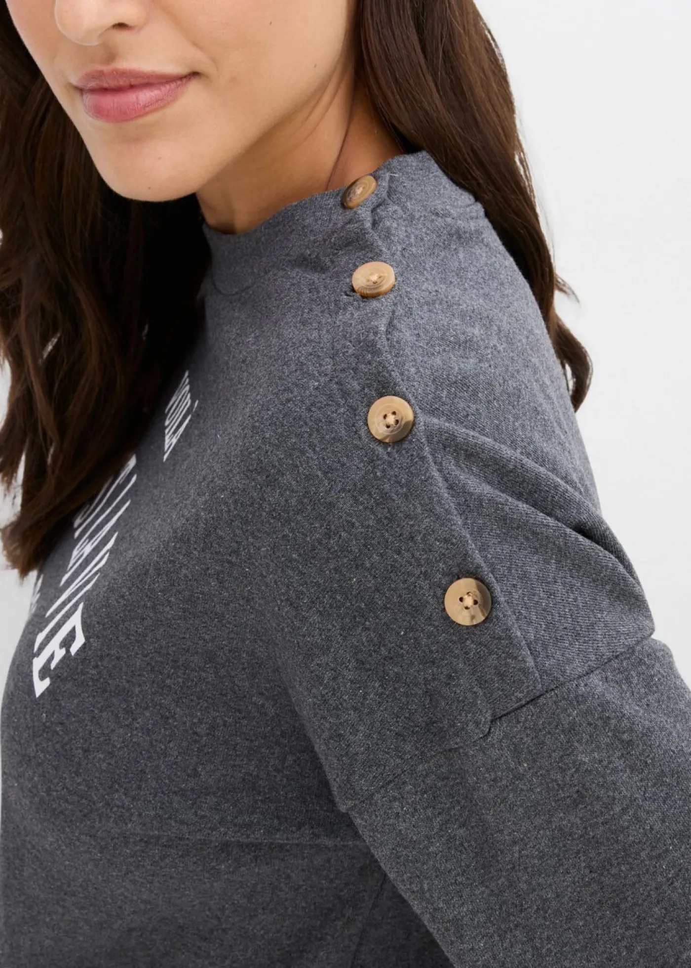 bonprix bonprix Ropa Cómoda|Novedades>Sudadera de mezcla de algodón Gris jaspeado-blanco