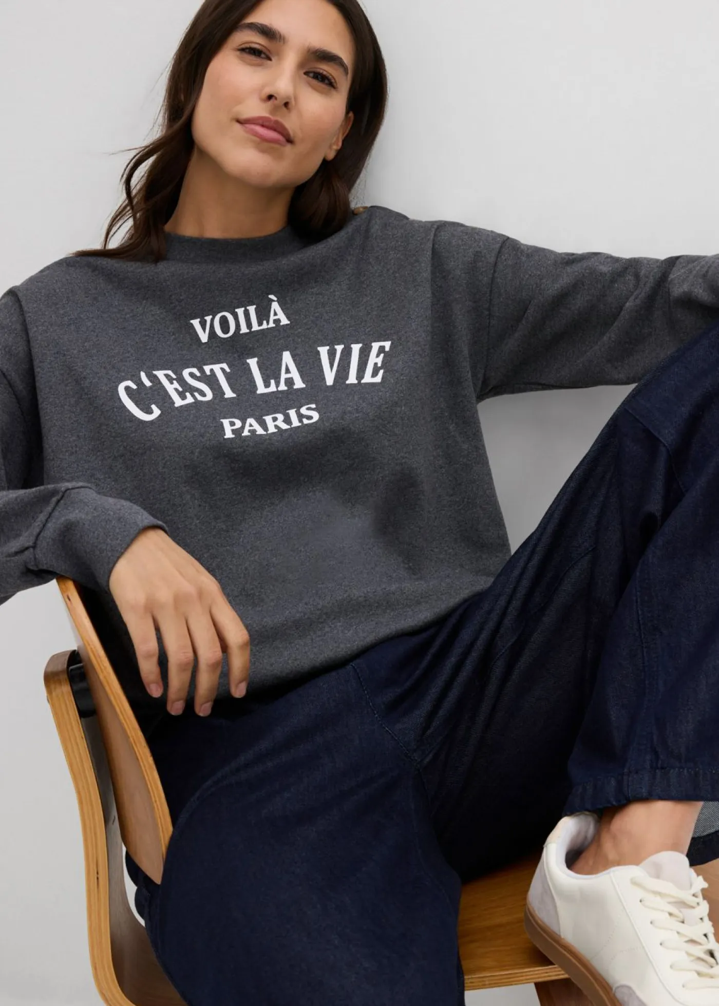 bonprix bonprix Ropa Cómoda|Novedades>Sudadera de mezcla de algodón Gris jaspeado-blanco