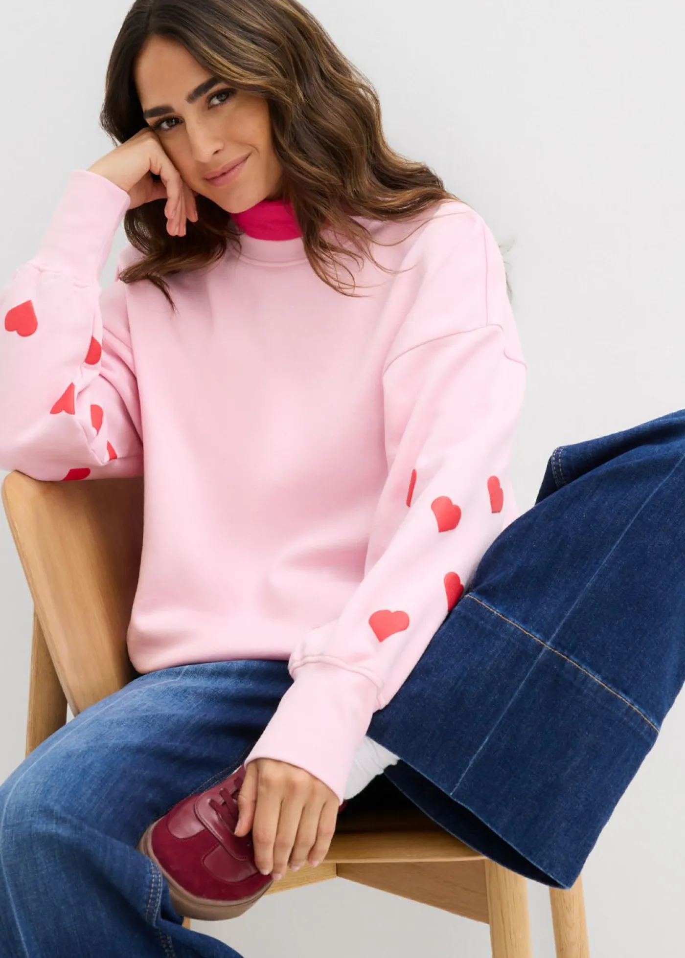 bonprix bonprix Ropa Cómoda>Sudadera de mezcla de algodón rosa cristal-fresa