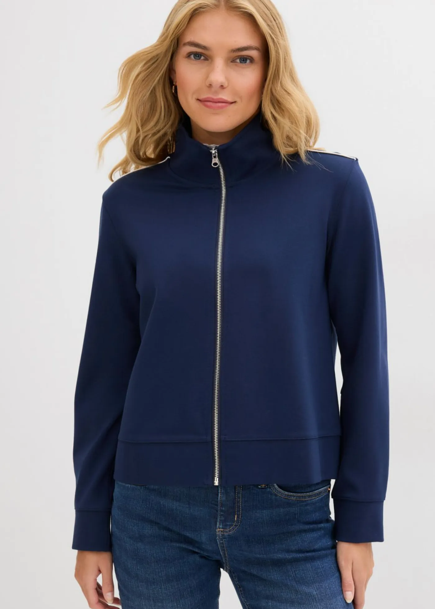 bonprix bonprix Ropa Cómoda>Sudadera de Punto di Roma cómoda Azul marino-blanco