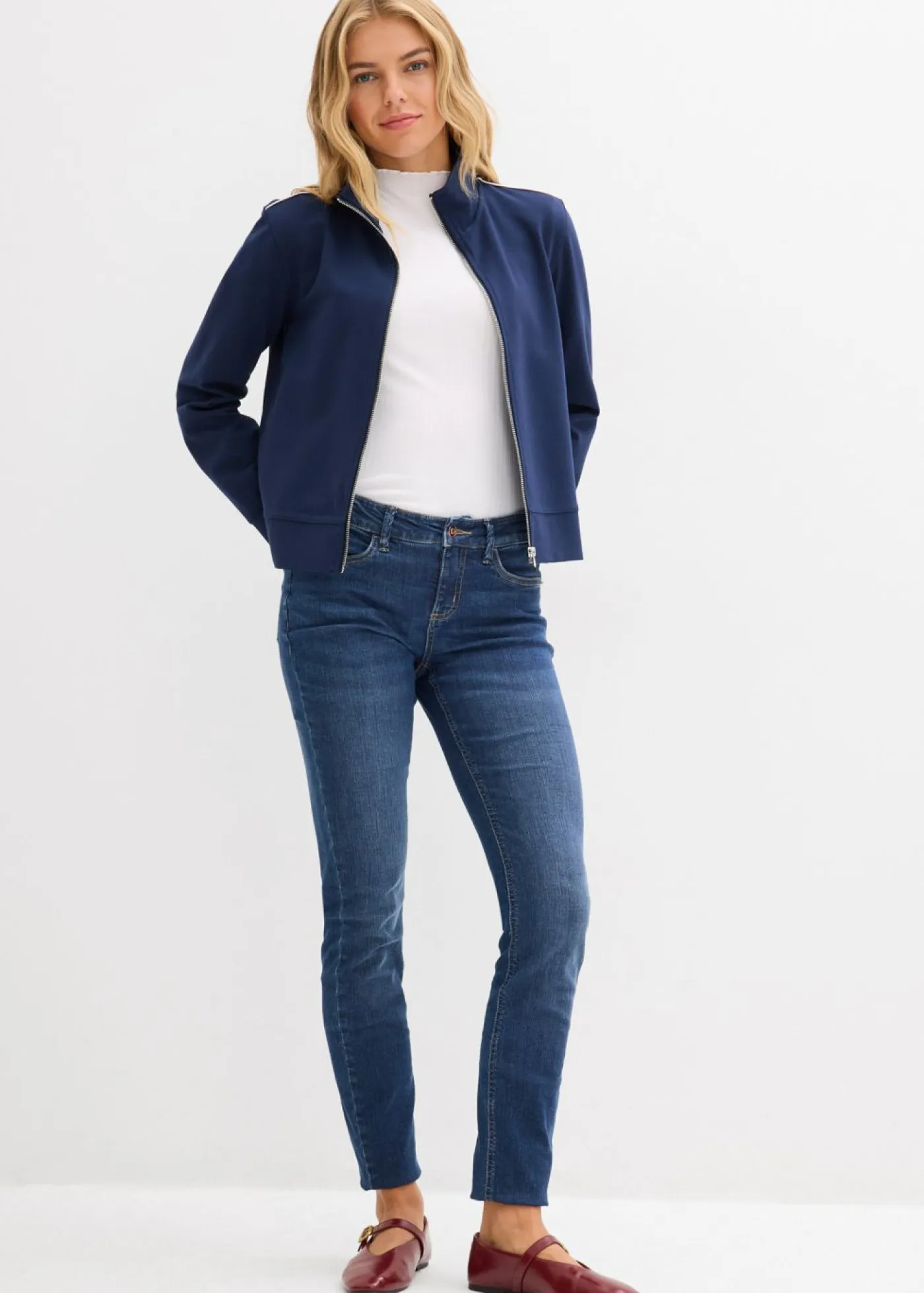 bonprix bonprix Ropa Cómoda>Sudadera de Punto di Roma cómoda Azul marino-blanco