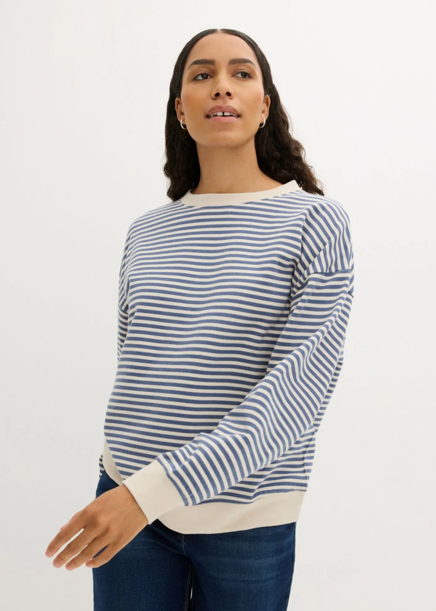 bonprix bonprix Básicos|Ropa Cómoda>Sudadera holgada Denim-blanco lana de rayas