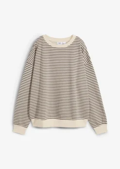 bonprix bonprix Básicos|Ropa Cómoda>Sudadera holgada gris ahumado-blanco lana con rayas