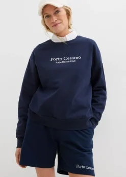 bonprix bonprix Ropa Cómoda>Sudadera holgada con bordado Azul marino