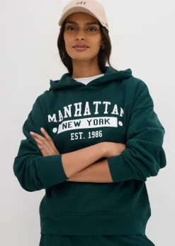 bonprix bonprix Ropa Cómoda>Sudadera holgada de algodón puro con capucha Verde intenso