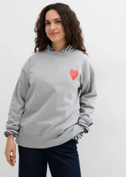 bonprix bonprix Ropa Cómoda>Sudadera holgada de algodón orgánico gris claro jaspeado-fresa