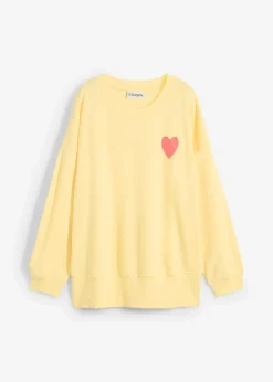 bonprix bonprix Ropa Cómoda>Sudadera holgada de algodón orgánico amarillo claro/salmón claro