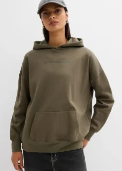 bonprix bonprix Ropa Cómoda>Sudadera holgada de algodón orgánico puro Verde oliva oscuro