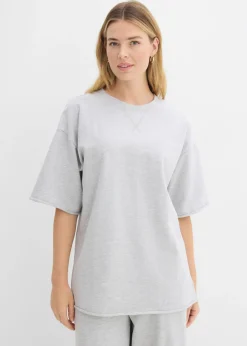 bonprix bonprix Ropa Cómoda>Sudadera larga de algodón puro Gris claro jaspeado