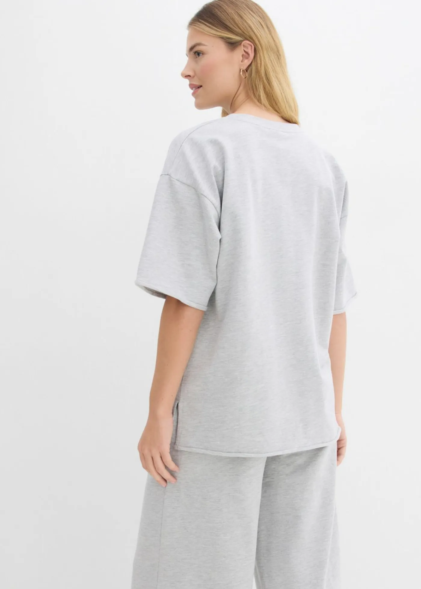 bonprix bonprix Ropa Cómoda>Sudadera larga de algodón puro Gris claro jaspeado