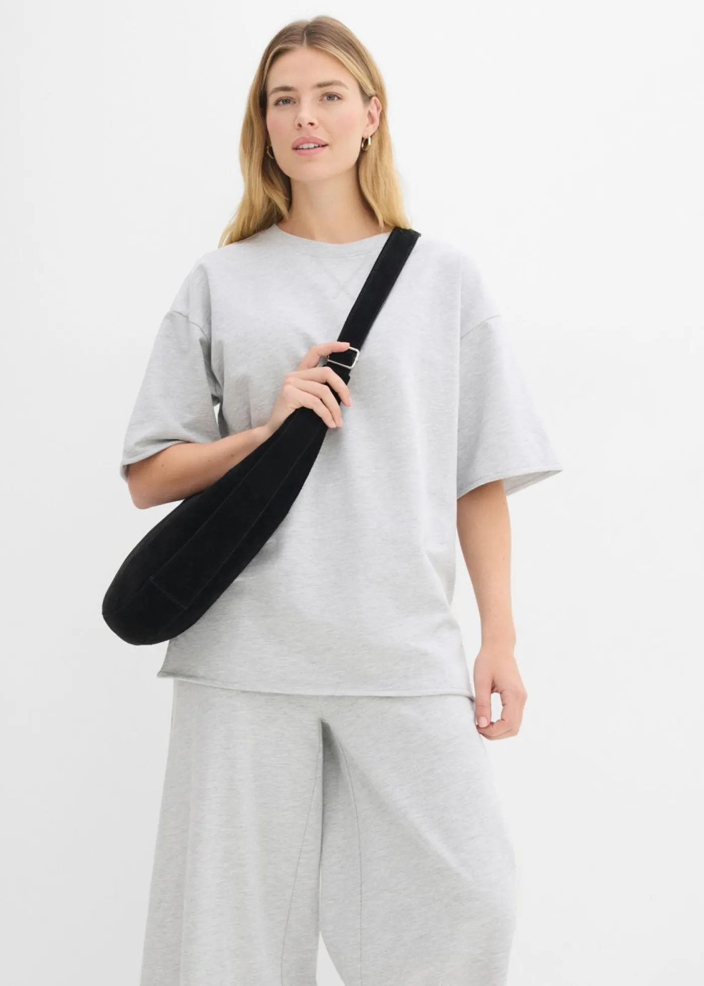 bonprix bonprix Ropa Cómoda>Sudadera larga de algodón puro Gris claro jaspeado