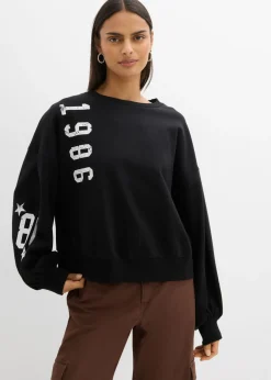 bonprix bonprix Ropa Cómoda|Novedades>Sudadera oversize de algodón orgánico Negro-blanco