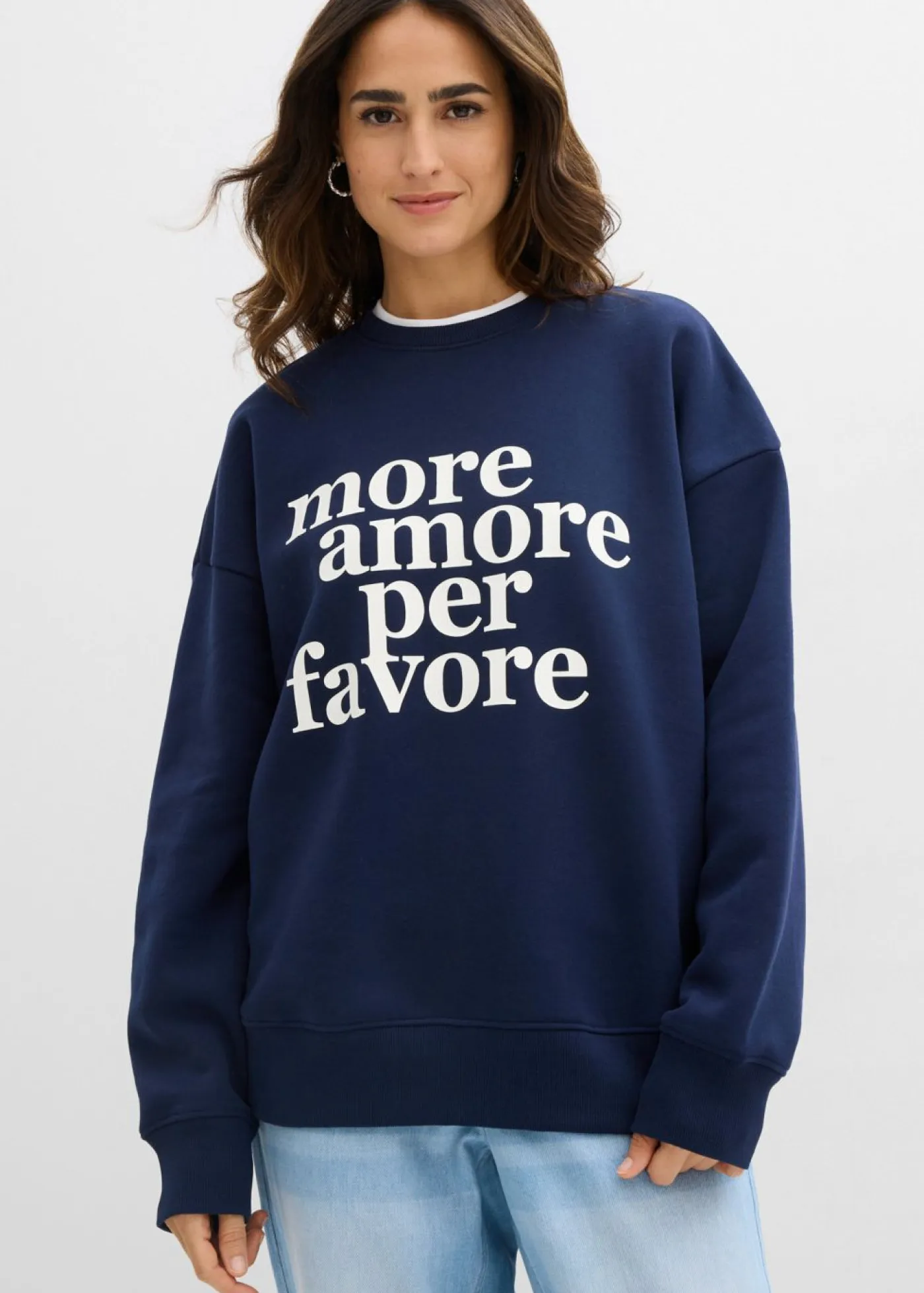 bonprix bonprix Ropa Cómoda>Sudadera oversize de mezcla de algodón Azul marino-blanco