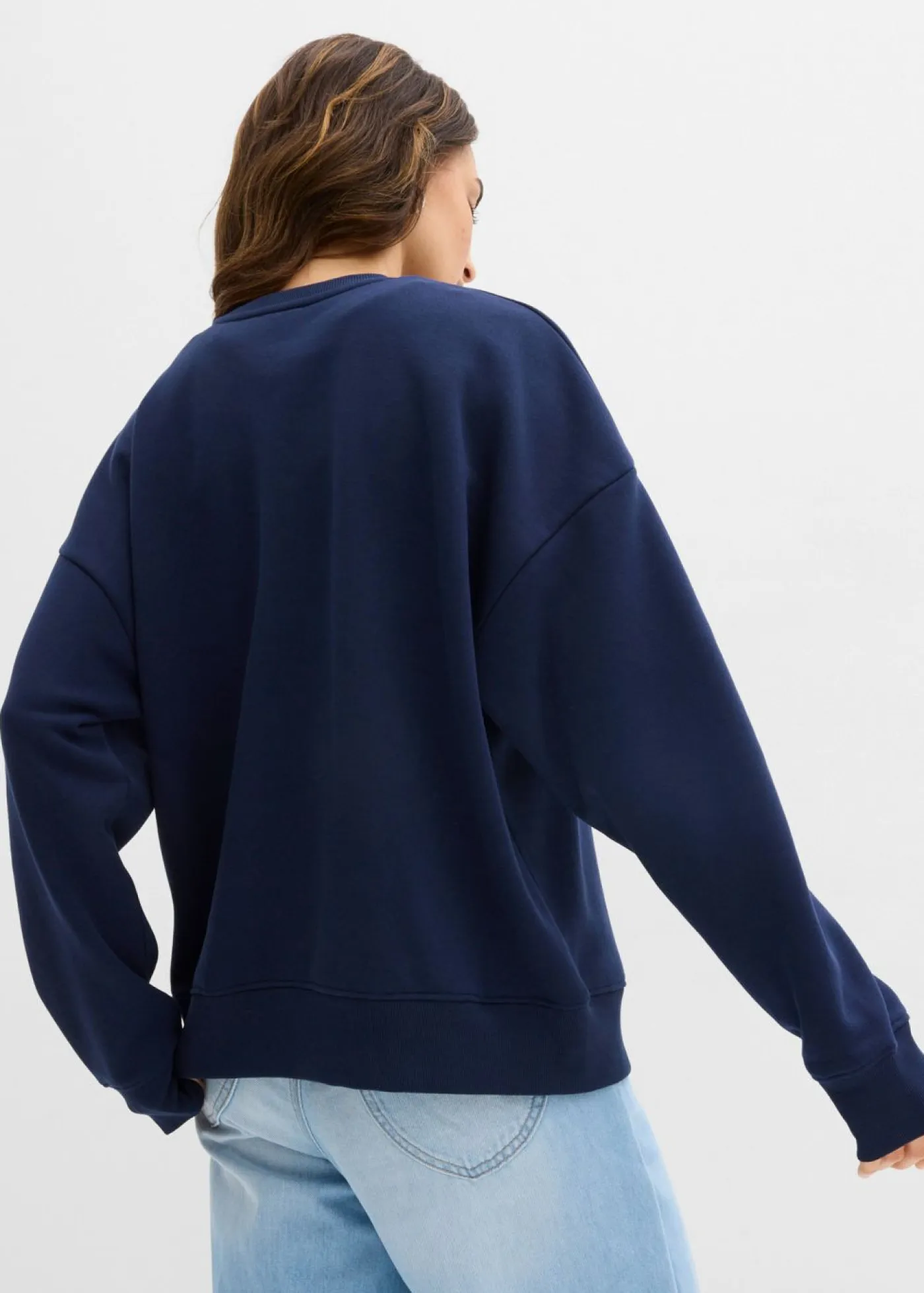 bonprix bonprix Ropa Cómoda>Sudadera oversize de mezcla de algodón Azul marino-blanco