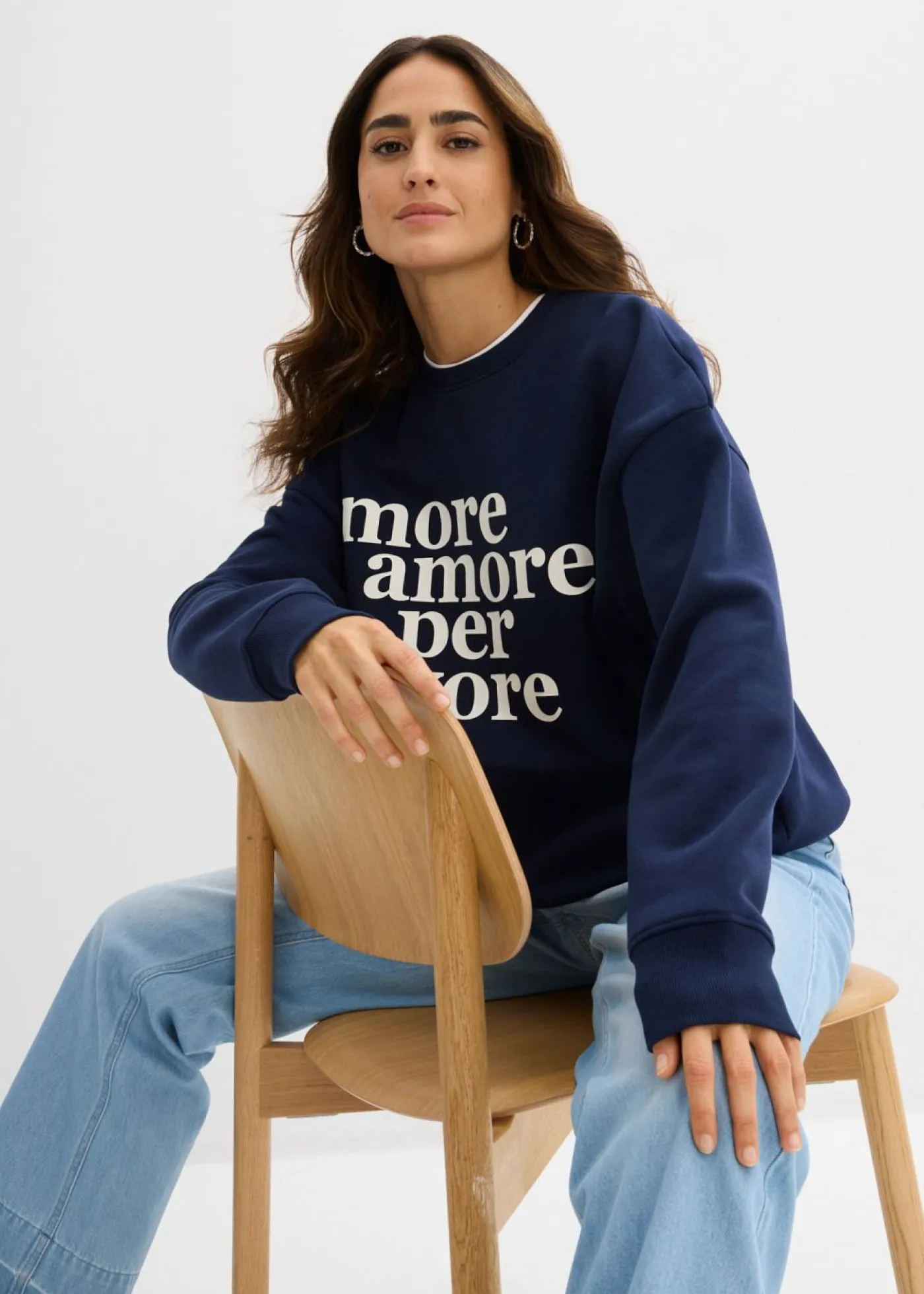 bonprix bonprix Ropa Cómoda>Sudadera oversize de mezcla de algodón Azul marino-blanco