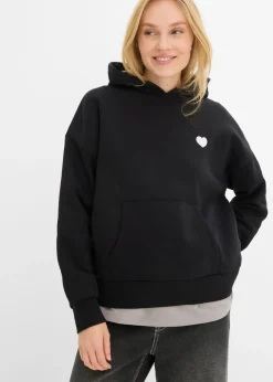 bonprix bonprix Ropa Cómoda|Novedades>Sudadera oversize de mezcla de algodón suave con capucha Negro estampado