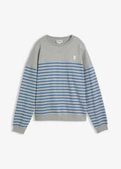 bonprix bonprix Ropa Cómoda>Sudadera oversize de mezcla de algodón Gris claro jaspeado/azul ártico de rayas