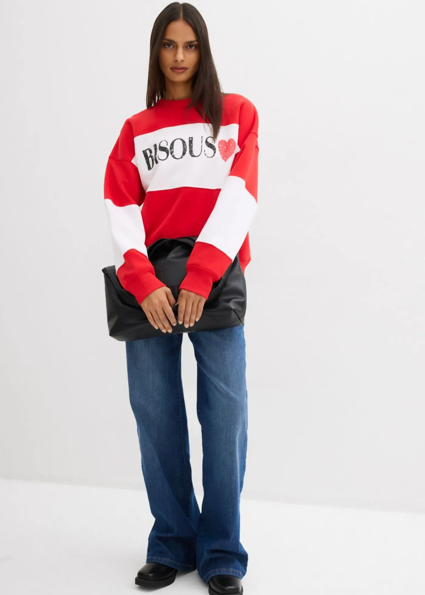 bonprix bonprix Ropa Cómoda>Sudadera oversize en suave mezcla de algodón fresa/blanco