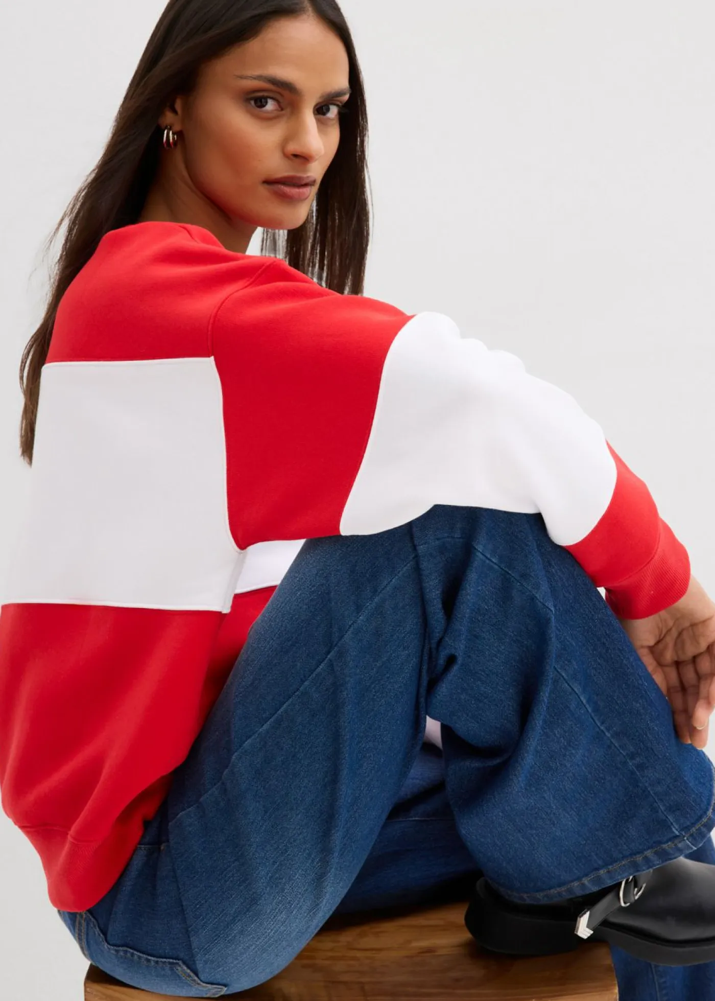 bonprix bonprix Ropa Cómoda>Sudadera oversize en suave mezcla de algodón fresa/blanco