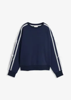 bonprix bonprix Ropa Cómoda>Sudadera oversize en suave mezcla de algodón Azul marino + blanco lana